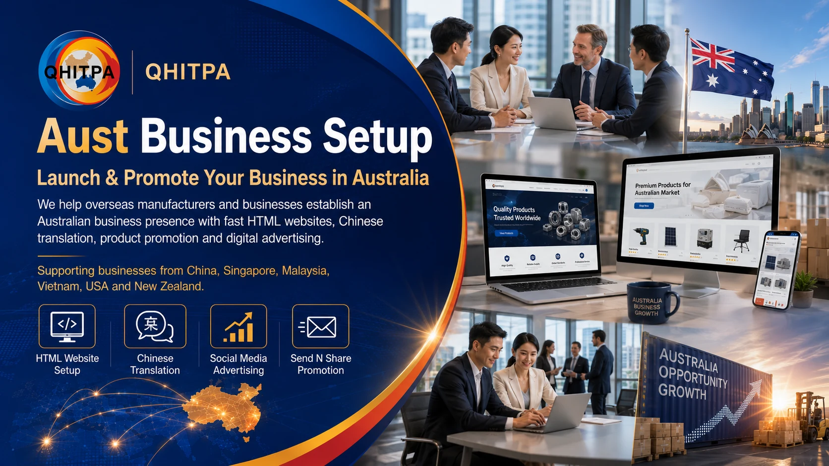 QHITPA Australia business setup bilingual websites hosting and advertising